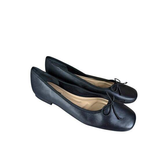 Franco Sarto Black Leather Ballet Bow Flats Size 10 Square Toe - Picture 2 of 8